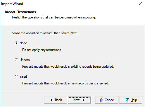 Import Restrictions screen